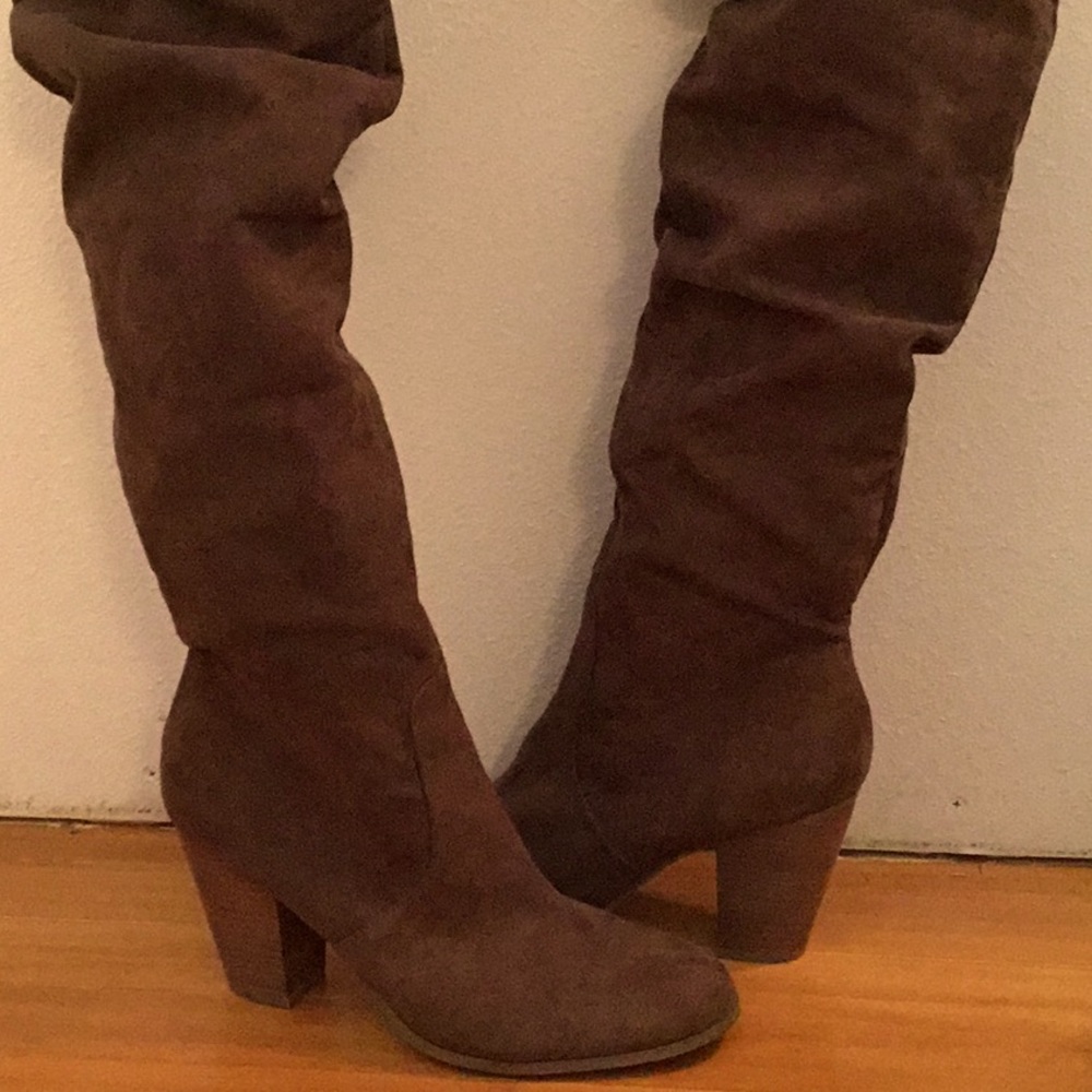 Over-the-Knee Suede Boots in Dark Brown - Classic Women's Block Heel